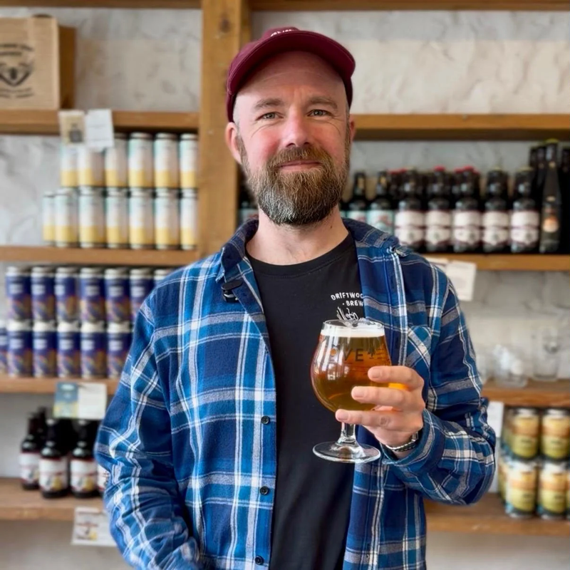 Head Brewer Tim Holding Cask Lager Pint