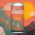 A can of Cove Seaberry Cornish Saison beer with a colorful abstract design in the background.